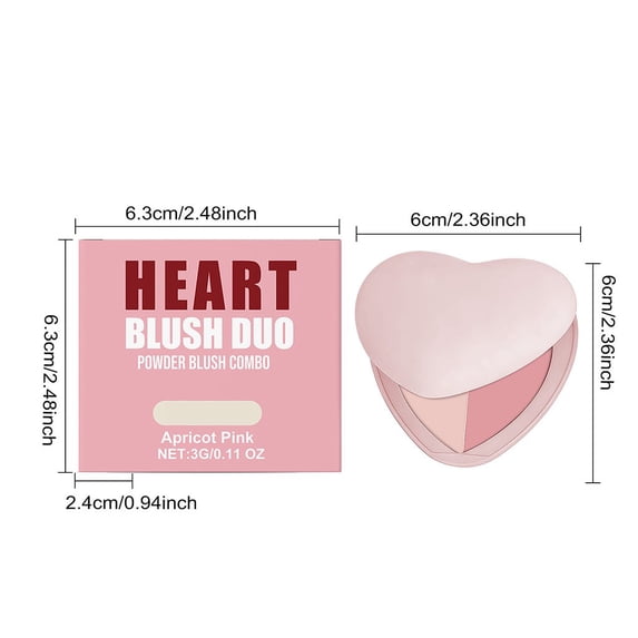 Yatlte Heart-Shaped Korean Powder Blush, Soft Matte Finish with Subtle Shimmer, Blendable & Buildable, Lightweight & Long-Lasting, Natural Flush