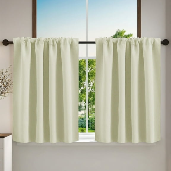 Yatlte Kitchen Curtains 24 Inch Length, Light Filtering Faux Linen Textured Short Window Curtain for Bathroom Basement, Small Curtains for Cabinet Stall, 2 PCS, Linen Color
