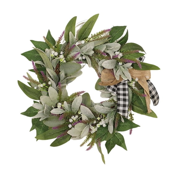 Yatlte Lambs Ear Eucalyptus Front Door Wreath Year Round, Green Leaf Wreath for Window, Home Porch Farmhouse Patio and Garden Indoor Outdoor Decor with Bow for Spring Summer Fall Winter