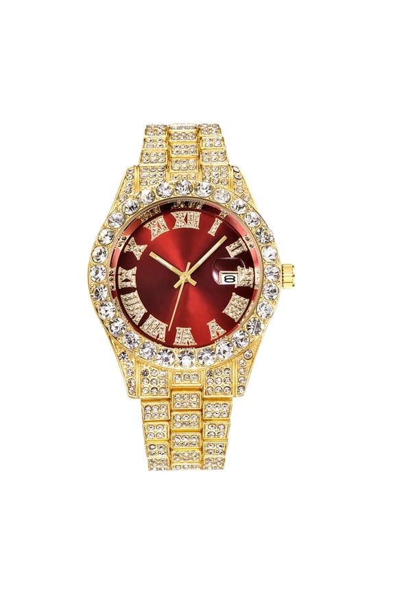 Luxury Men Hip Hop Watch with Roman Scale Calendar Diamond Wrist Watch Stainless Steel Watches