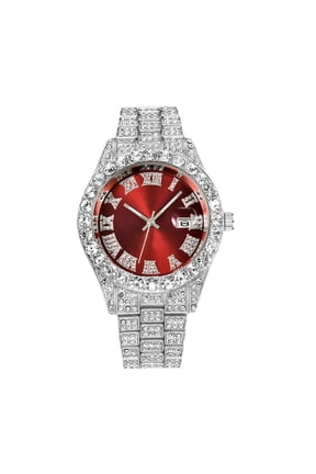 Luxury Men Hip Hop Watch with Roman Scale Calendar Diamond Wrist Watch Stainless Steel Watches
