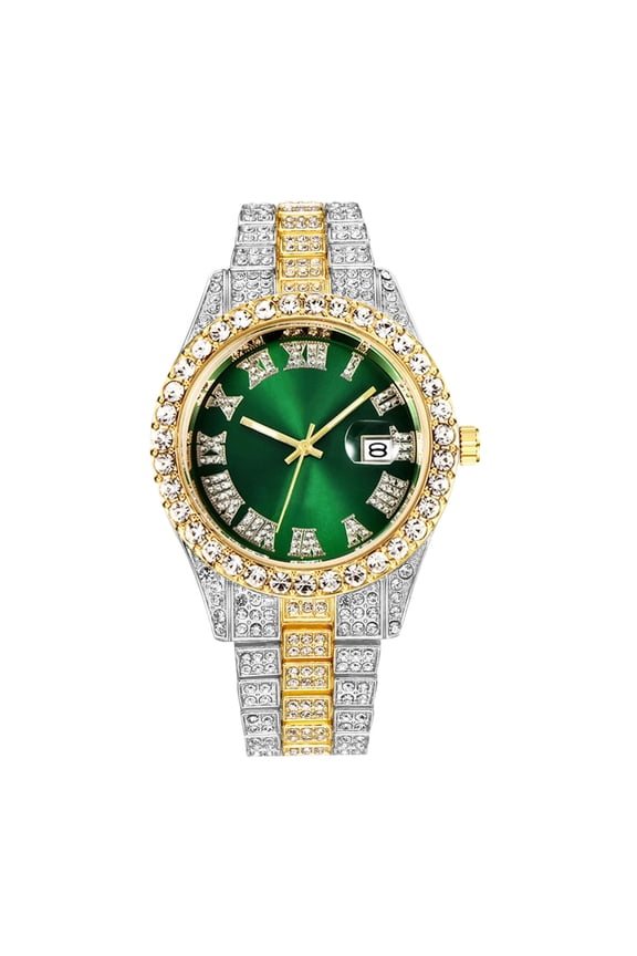 Luxury Men Hip Hop Watch with Roman Scale Calendar Diamond Wrist Watch Stainless Steel Watches