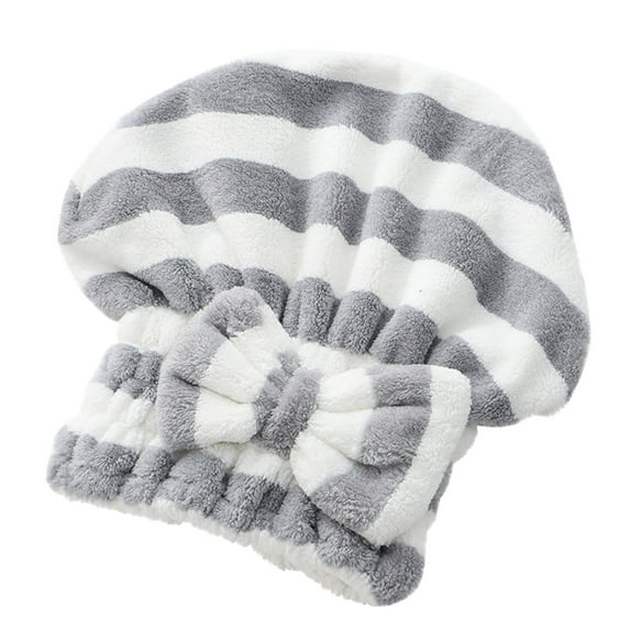 Yatlte Microfiber Hair Drying Towels Head wrap with Bow-Knot Shower Cap, Absorbent Quick Drying Cap Soft Hair Drying Towel Stripe Dry Hair Cap, for Curly Long & Wet Hair Gift for Women