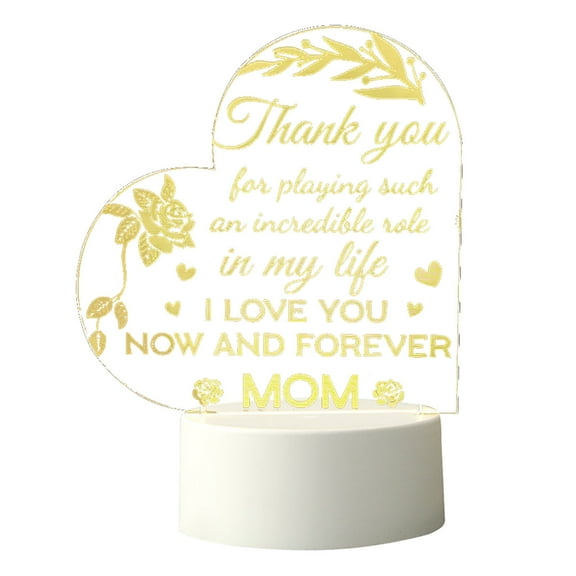 Yatlte Mom Gifts from Daughter Son, Mom Birthday Gifts Acrylic 3D Text Night Light, Valentines Day, Thanksgiving, Engraved Acrylic Night Light with Greeting Cards for Mother's Gift