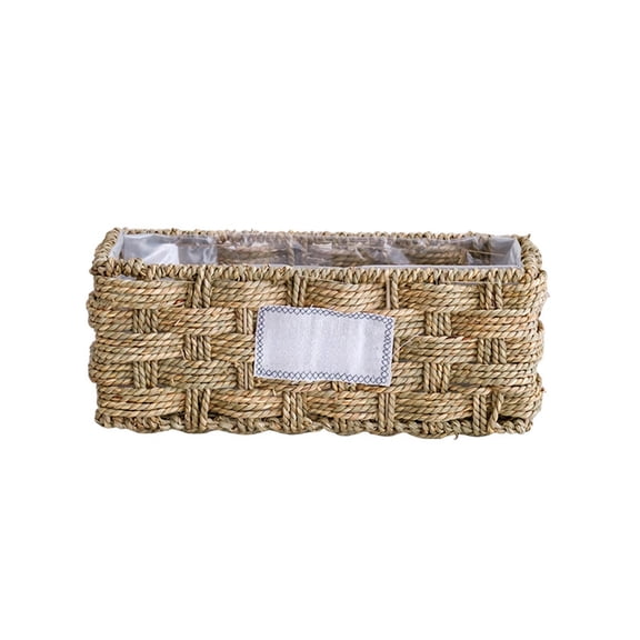 Yatlte Natural Water Hyacinth Storage Basket Home Rectangular Organizer with Built-in Handles Square Shallow Bin Large Shelf Basket for Home Decor