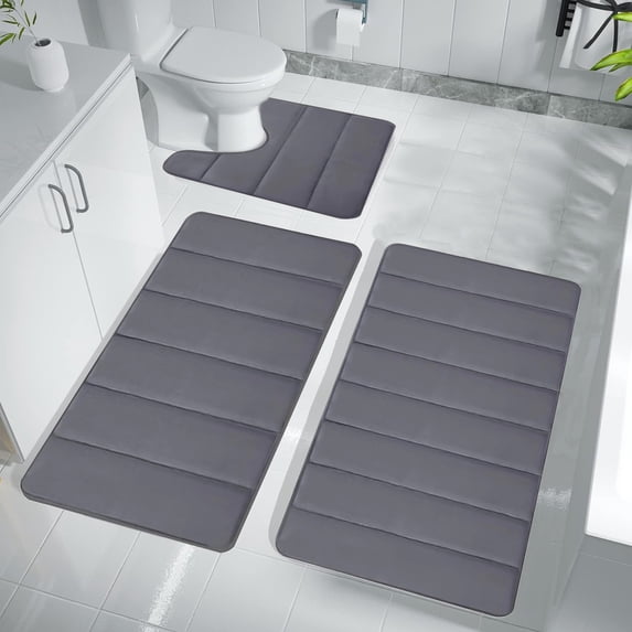 Yatlte Plain Dark Gray Memory Foam Bath Rugs Set, 23.6 X 15.7 in, Non Slip 3 Count