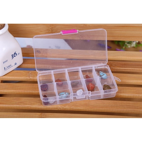 Yatlte Plastic Organizer Box, 10 Grids Clear Storage Container Jewelry Case with Fixed, Dividers for Nail Jewelry Rhinestones DIY Supply Case