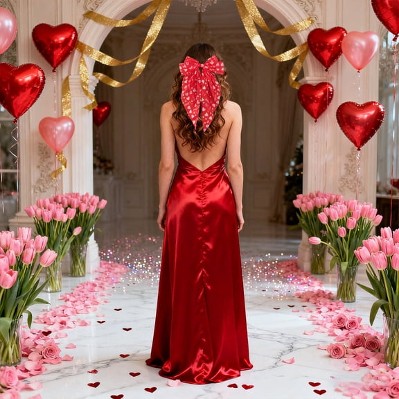 Yatlte Red Glitter Bow Clips, Large Hair Bows Ponytail Holder Hair Accessories for Girls Women Teens for Cheerleading, Dance, Party