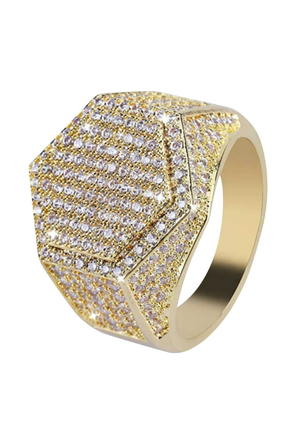 Rings for Men, Diamond Ring Cubic Zirconia Silver Ring for Women, Gold Cluster Iced Out Lab Simulated Diamond Band Micropave Bling Ring for Women