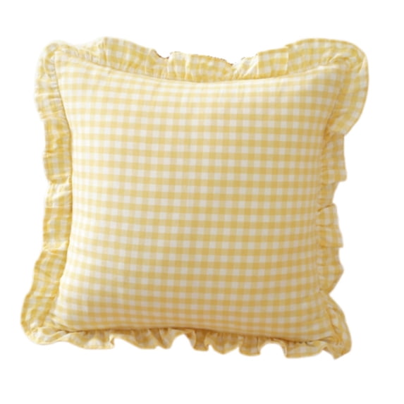Yatlte Ruffled Throw Pillow Cover 18x18 Gingham Smoke Yellow | Ruffle Throw Pillow Cover Gingham Cotton Decor Farmhouse Soft Cushion Case for Couch Sofa Bed Living Room