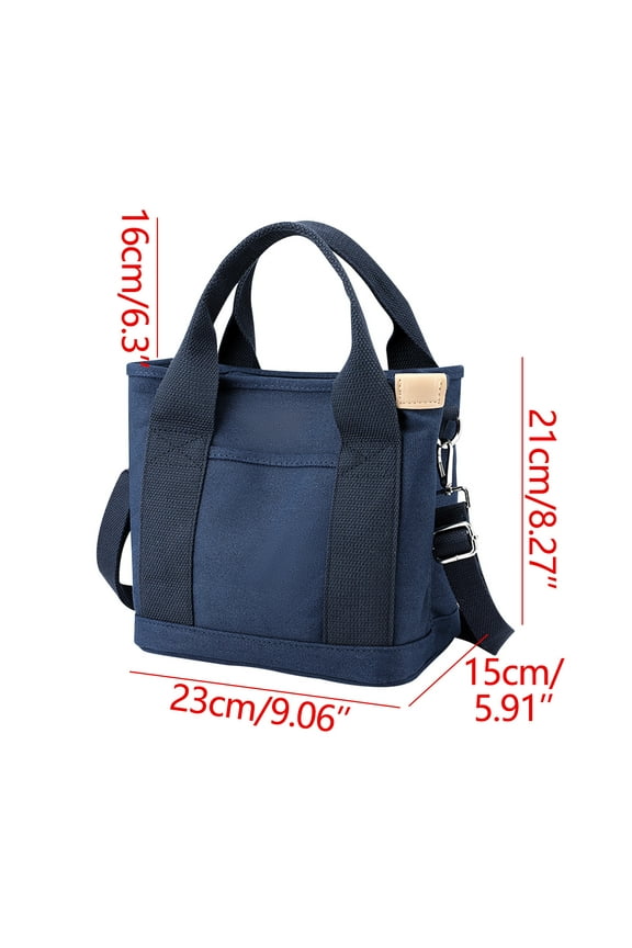 Small Canvas Tote Bag with Zipper, Multi Pocket Shoulder Crossbody Handbag Bag with Compartments for Work
