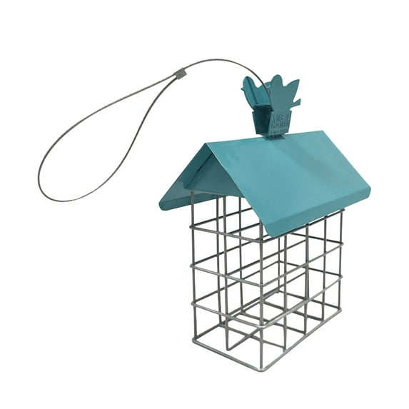 Yatlte Squirrel Proof Bird Feeder, Hanging Suet Holder with Metal Roof and Platform Outside, Cake Suet Feeder Rainproof Suet Cage for Oriole Hummingbird Chickadee Nuthatch