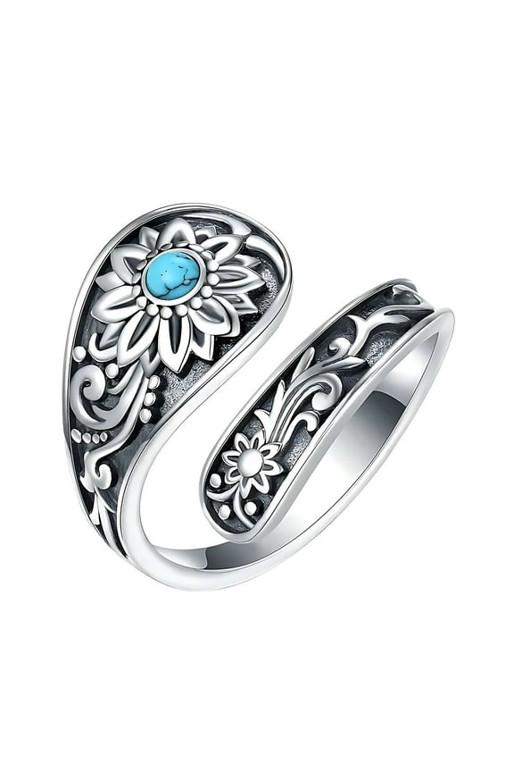 Sterling Silver Natural Moonstone Rings for Women Adjustable Sunflower Thumb Ring Vintage Spoon Rings Labradorite Rings Gift For Mom Wife Sister Her