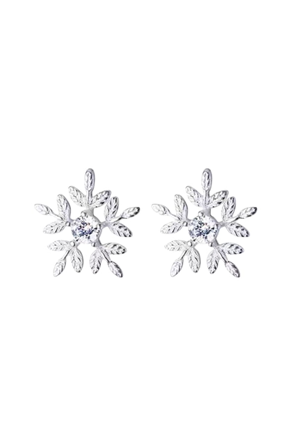 Women Sterling Silver Snowflake earrings Cubic-zirconia Hypoallergenic Chrismas earrings Sexy Snowflake stud