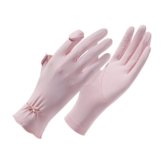 Yatlte Women's UPF 50+ Driving Gloves - Gray-White & Lavender Sun Protection Cooling Ice Silk Gloves for Running Hiking, Anti-Slip UV Gloves (One Size)