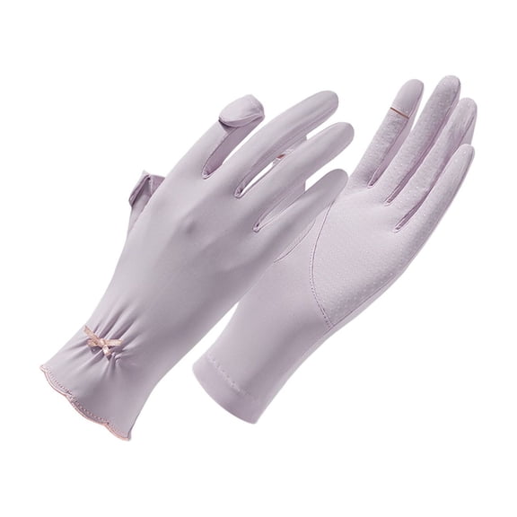 Yatlte Women's UPF 50+ Driving Gloves - Gray-White & Lavender Sun Protection Cooling Ice Silk Gloves for Running Hiking, Anti-Slip UV Gloves (One Size)