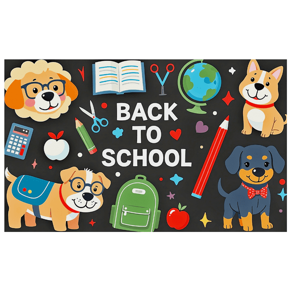 Yatrandify Adorable Dog Themed Back to School Banner Decorative Backdrop with School Supplies Elements Party Decoration Photography Props Classroom Decor Back to School Event Supplies