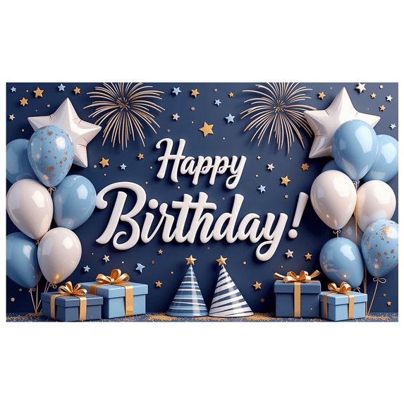 Yatrandify Blue Balloon Happy Birthday Banner Glitter Star Party Backdrop Gift for Birthday Celebration Kids Event Indoor