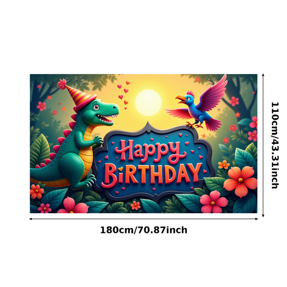 Yatrandify Cartoon Dinosaur Birthday Banner Colorful Animal Party Backdrop for Kids Celebration Indoor Decoration Birthday Party
