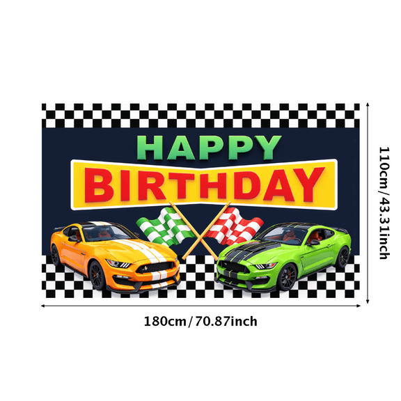 Yatrandify Checkered Design Birthday Banner Car Theme Racing Cars Happy Birthday Flags for Kids Party Race Day Event