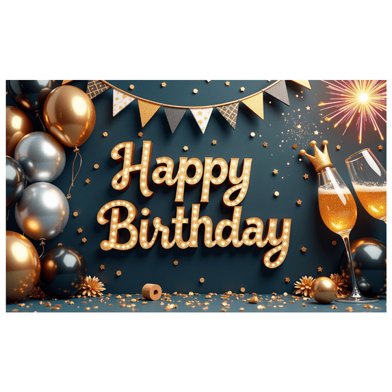 Yatrandify Colorful Balloons Happy Birthday Banner Champagne Celebration Backdrop for Birthday Party Indoor Decoration