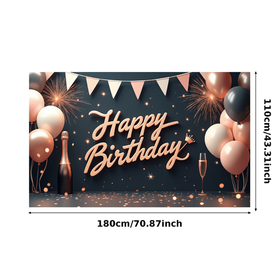 Yatrandify Colorful Balloons Happy Birthday Banner Champagne Celebration Backdrop for Birthday Party Indoor Decoration