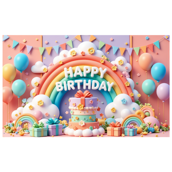 Yatrandify Colorful Design Birthday Banner Rainbow Theme Polyester Material Celebration Backdrop for Birthday Party Kids Event Indoor Decoration