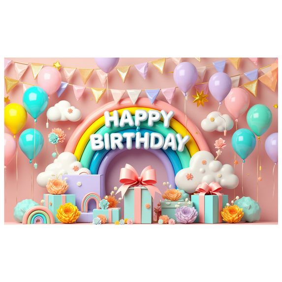 Yatrandify Colorful Design Birthday Banner Rainbow Theme Polyester Material Celebration Backdrop for Birthday Party Kids Event Indoor Decoration