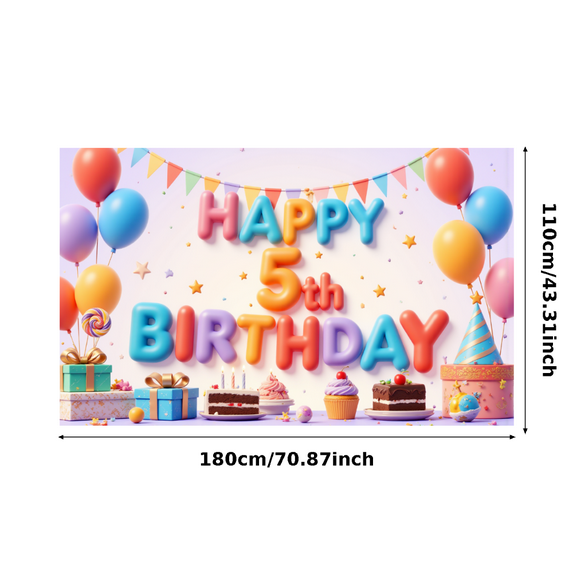 Yatrandify Colorful Design Birthday Party Banner Decorative Balloon Birthday Decor Festive Cake Celebration Banner for Kids Party Indoor Decoration Event Decoration