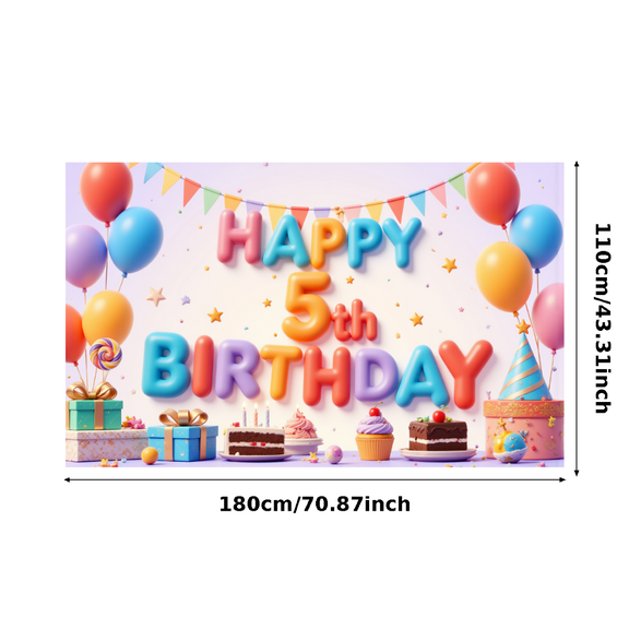 Yatrandify Colorful Design Birthday Party Banner Decorative Balloon Birthday Decor Festive Cake Celebration Banner for Kids Party Indoor Decoration Event Decoration