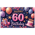 thumbnail image 1 of Yatrandify Colorful Design Happy 60 Birthday Banner Decorative Balloons Celebration Cake Floral Stars for Birthday Party Indoor Decoration Milestone Event, 1 of 8