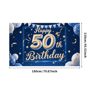 Yatrandify Colorful Design Happy Birthday Banner Decorative Balloons 50th Celebration Backdrop for Birthday Party Indoor Event Photo Shoot