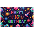 thumbnail image 1 of Yatrandify Colorful Design Happy Birthday Banner Neon Style Sixteenth Birthday Party Decoration for Birthday Party Celebration Event, 1 of 7