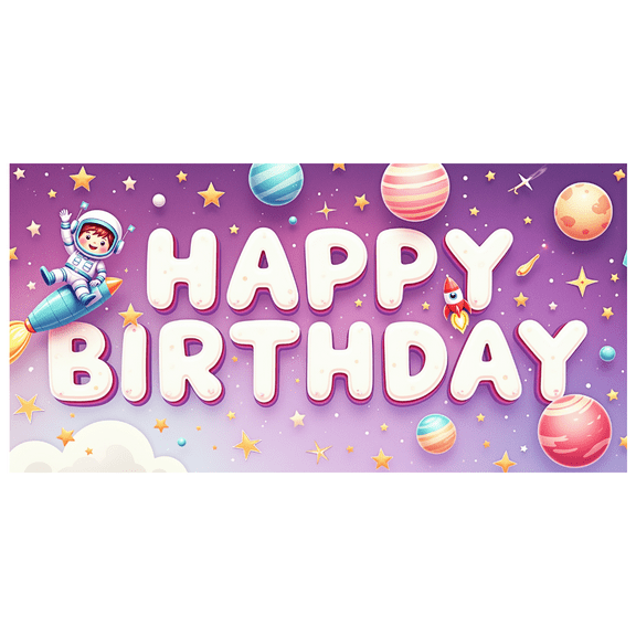 Yatrandify Colorful Design Happy Birthday Banner Outer Space Pattern Decorative Stars Astronaut Theme for Kids Party Indoor Decoration Celebration