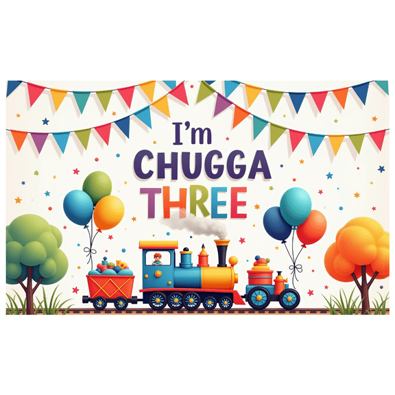 Yatrandify Colorful Design Happy Birthday Banner Train Theme Polyester Material for Children's Celebration Birthday Party Decoration