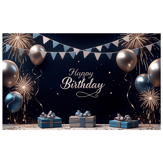 Yatrandify Colorful Fireworks Happy Birthday Banner Decorative Flags Balloon Design Celebration Background for Birthday Party Kids Celebration Indoor Decoration