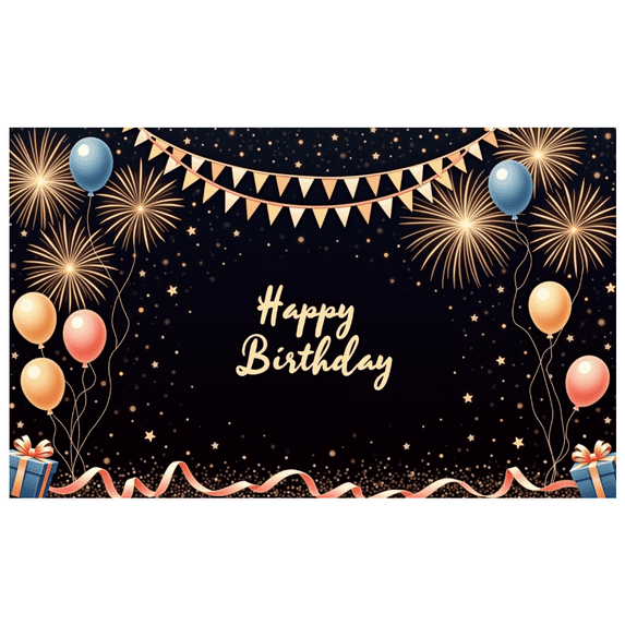Yatrandify Colorful Fireworks Happy Birthday Banner Decorative Flags Balloon Design Celebration Background for Birthday Party Kids Celebration Indoor Decoration