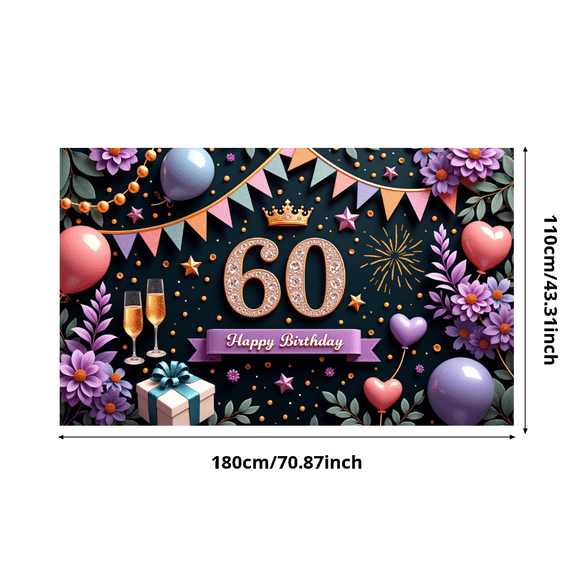 Yatrandify Colorful Theme 60th Birthday Banner Decorative Design Party Backdrop Balloon Decoration Celebration Banner for Birthday Party Anniversary Celebration Indoor Decoration