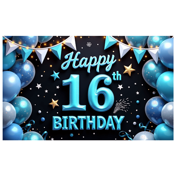 Yatrandify Colorful Theme Birthday Banner Decorative Design Happy 16th Birthday for Birthday Party Teen Party Celebration