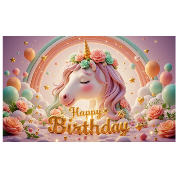 Yatrandify Colorful Unicorn Happy Birthday Banner Flowers Pastel Hearts for Kids Party Celebration Decoration