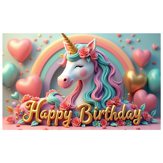 Yatrandify Colorful Unicorn Happy Birthday Banner Flowers Pastel Hearts for Kids Party Celebration Decoration