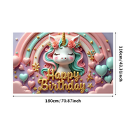 Yatrandify Colorful Unicorn Happy Birthday Banner Flowers Pastel Hearts for Kids Party Celebration Decoration