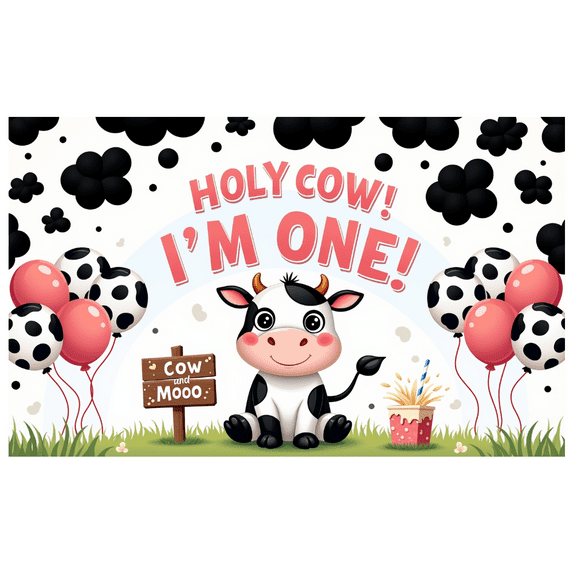 Yatrandify Cute Cow Birthday Banner for Kid's First Birthday Party Animal Theme Backdrop For Photoshoot