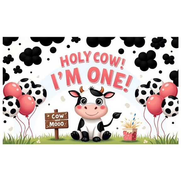 Yatrandify Cute Cow Birthday Banner for Kid's First Birthday Party Animal Theme Backdrop For Photoshoot