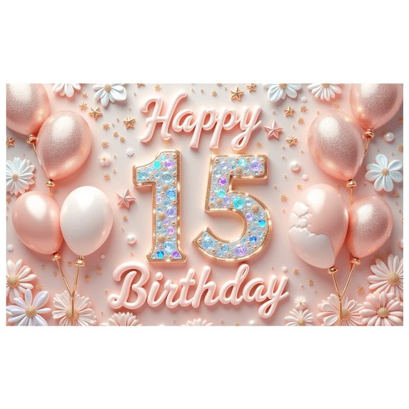 Yatrandify Decorative Design Happy Birthday Banner Balloon Decoration 15th Birthday Banner Confetti Design Colorful Theme Polyester Material for Birthday Party Milestone Celebration Teen Celebration