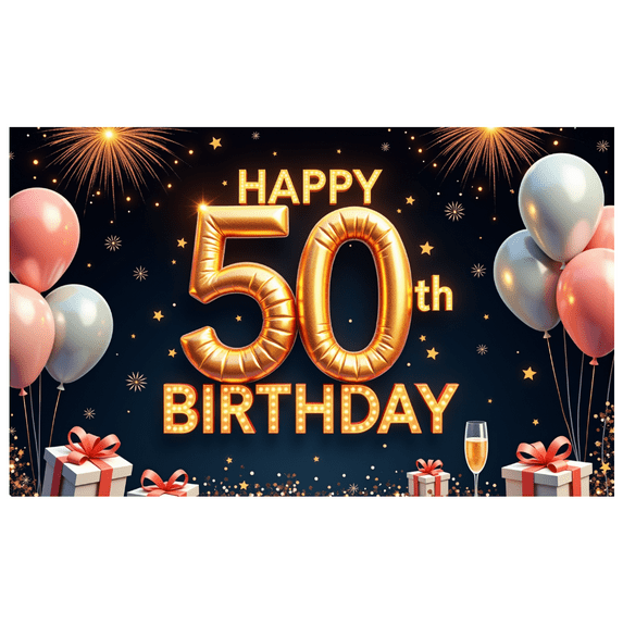 Yatrandify Decorative Design Happy Birthday Banner Balloon Decoration 50th Birthday Party Banner for Birthday Celebration Event Decoration Indoor Party