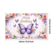 Yatrandify Decorative Design Happy Birthday Banner Butterfly Theme Floral Pattern for Garden Party Celebration