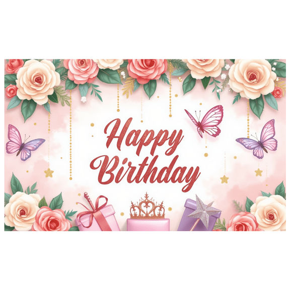 Yatrandify Decorative Design Happy Birthday Banner Floral Theme Gift Elements Butterfly Decorations for Birthday Party Celebration Indoor Decoration
