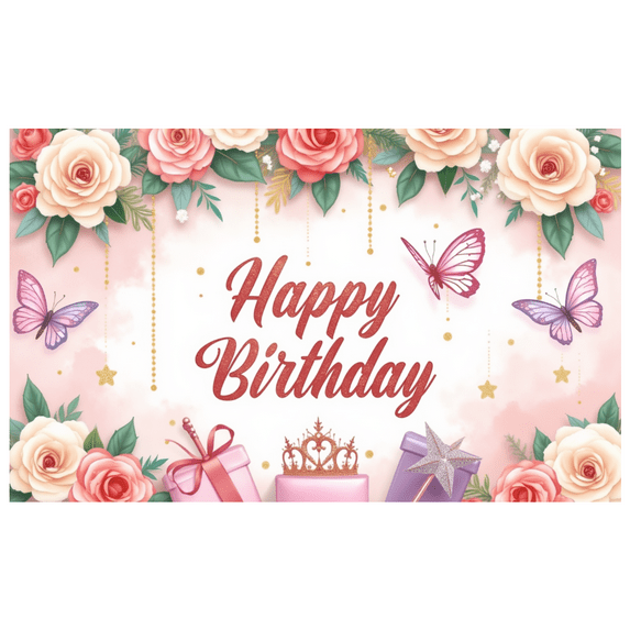Yatrandify Decorative Design Happy Birthday Banner Floral Theme Gift Elements Butterfly Decorations for Birthday Party Celebration Indoor Decoration
