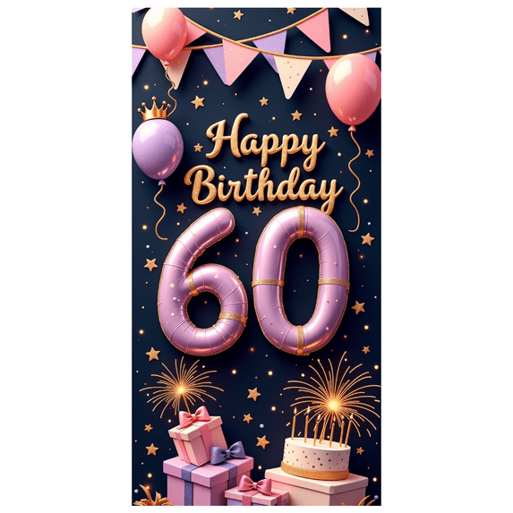Yatrandify Decorative Design Happy Birthday Banner Glitter 60 Balloons Photo Prop for Event Decoration Party Celebration Indoor Decoration